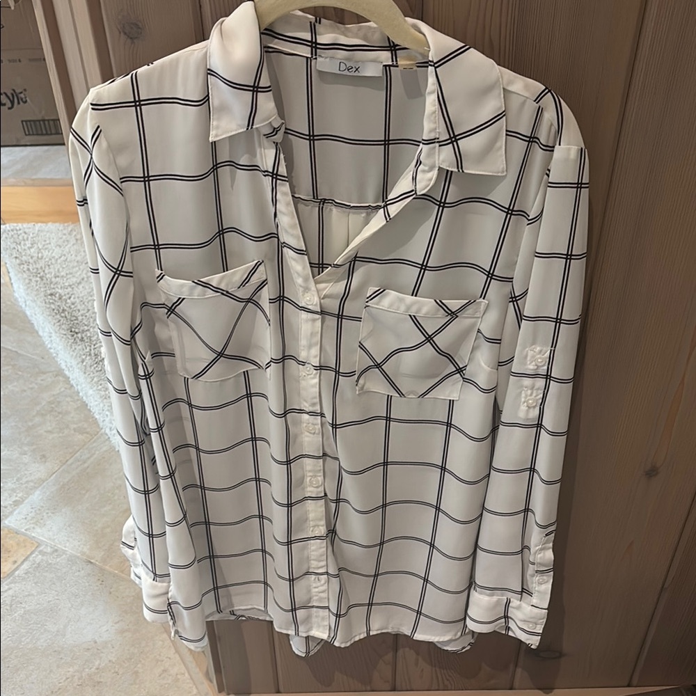 Dex Sheer White and Black Button Down Shirt